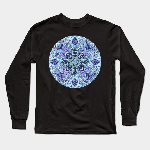 Navy Blue, Mint and Purple Boho Pattern Long Sleeve T-Shirt by micklyn